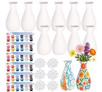 12 Pcs Diy Porcelain Vases Painting Set, Create Your Own Flower Pots Kit, White Ceramic Vases With 6 Paint Sets And Mixing Palettes, Enjoyable Artistic Family Projects