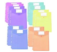 12 Pcs Document Folder, 6 Colors Plastic Wallets A4 Punched Pockets with Button and Label Pocket, Waterproof Transparent Filling Folders, Popper Wallet for Ring Binders (Vertical, Multicolor)