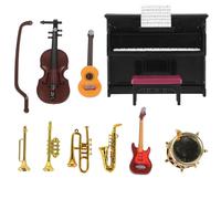 12 Pcs Dollhouse Musical Instruments Decorations: 1:12 Scale Miniature Violin Piano Trumpet Saxophone Electric Guitar Drum Tiny Christmas Instruments Set
