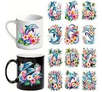 12 PCS Dolphin Underwater World Flower UV DTF Cup Wraps Winter UV DTF Transfer Sticker for Glass Cups Furniture Craft DIY Crafts，Rub on Transfer Stickers for DIY Water Bottle Laptop Decal Wood Car