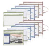 12 PCS Double-Layer Mesh Zipper Pouch Bags, A4 Colored Toy Storage Bags with Handles See Through Zip File Bag for School Office Home
