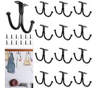 12 Pcs Double Mug Hooks - Black Cup Hooks, Mug Hooks Under Shelf, Equipped with 24 Screws, Black Wall Mounted Cup Holder, Metal Mug Holder for Kitchen Utensil Storage Coffee Tea Cups Coat Hat Tie