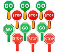 12 Pcs Double Sided Handle Guard Road Stop and Go Waterproof Crossing Stop for Kids Teaching Green Red Light Traffic Safety , 2 Styles