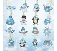 12 Pcs Double Sided Snowman Diamond Art Painting Keychain Christmas DIY Rhinestone Painting Key Rings Chains Winter Diamond Keyrings Blue Diamonds Key Pendants for Kids Adults Purse Phone Bag Decor