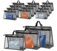12 PCS Dust Bags for Handbags,Purse Protector Storage Bag,Purse Cover Hanging Closet Organizer with Zipper Handle,Clear Handbag Storage Organizer for Closet,3 Assorted Sizes(Gray)