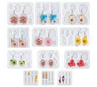 12 PCS Earring Resin Molds - Epoxy Resin Molds - Silicone Jewelry Mold with Hole - Casting Mold in Various Shapes and Sizes for Earrings, Pendants, Keychains, Jewelry Making, DIY Crafting