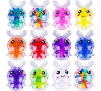 12 Pcs Easter Bunny Squeeze Balls, Easter Egg Fillers Basket Stuffers, Squishies Stress Relief Fidget Toys for Kids Boys Girls Toddlers Gifts Party Favors
