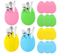 12 Pcs Easter Decorations Home Cutlery Holders Felt Set Easter Egg Spring Tableware Decoration Holder Bag Party Wedding Birthday Colorful Egg Shaped Cutlery Pouches Pink Blue Green Yellow for Family G