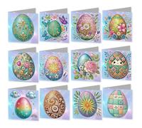12 PCS Easter Diamond Art Painting Greeting Cards with Envelopes, Rabbit Craft DIY Card Making Kits for Beginner Adults Gifting Holiday Blessing (Easter Egg)