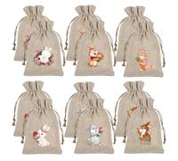 12 Pcs Easter Jute Burlap Drawstring Bags, 5.9 x 3.9 Inch Easter Bunny Rabbit Gift Pouch Bags, Easter's Bunny Rabbit Linen Jute Bag Gift Pouch Hunt Party Favor Bag for Party Favor DIY Craft