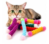 12 Pcs Elastic Cat Chew Toys, Bite-Resistant Soft Polyester Fuzzy Worms, Interactive Teething Sticks for Indoor Kittens & Adult Cats, Self-Play Pet Toys for Biting and Chewing, Random Colors