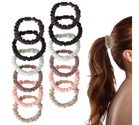12 Pcs Elastic Silk Skinny Hair Ties Small Silk Scrunchies 6 Colors Thick Hair Accessories Cute Soft No Slip Hairs Elastics Ponytail Holder for Curly Hairs No Damage Hairties Ladies Festival Gifts