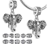 12 Pcs Elephant Lucky Charm, 2 Pieces Vintage Elephant and 10 Pieces Tibetan Beads Animal Dangle Charm for Bracelets Women Animal Dangle Fit