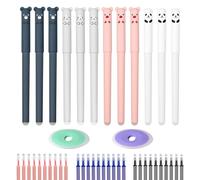 12 Pcs Erasable Pens Animals Set Rub Out Pens Cute for Kids, 0.5mm 4 Colors | Panda pen, Cute Pens for Girls, Pens with Rubbers on the End, Ballpoint Pen with 30 Refills, 2 Erasers, for School Office