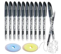 12 Pcs Erasable Pens Black with 2 Eraser, Pens with Rubbers on the End, Eraser Pen for School, Work, Paperwork, Creative Projects