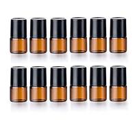 12 Pcs Essential Oil Glass Roller Bottles Mini Tiny Refillable Empty Aromatherapy Perfume Liquid Amber Glass Roll On Bottles Vials Metal Rollerball Bottles Jar (1ml)