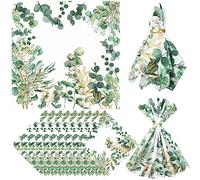 12 Pcs Eucalyptus Greenery Cloth Napkins 20"x20" Washable Dinner Napkins Tea Party Napkins for Kitchen Party Wedding Restaurant Indoor Outdoor Botanical Fresh Spring Summer