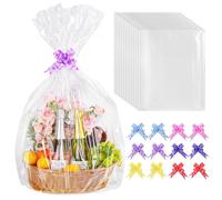 12 PCS Extra Large Cellophane Bags for Hampers, 30"X40" Hamper Wrapping Cellophane Hamper Cellophane Wrap and Bow for Gift Basket Hamper Kit Christmas Wrap