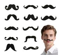 12 Pcs Fake Moustache, Self Adhesive Black Fake Beard, Moustache Fancy Dress, False Moustache for Adults Birthday Party Novelty Fancy Costume Party Games Movie Decorations