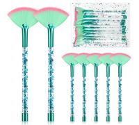 12 Pcs Fan Brushes for Facial Mask & Peel Applicator - Soft Cosmetic Facial Brushes with Glitter Quicksand Handle - Face Mask Tools with Pouch (Green)