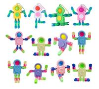 12 Pcs Fidget Toys for Kids Adults, 8 Pcs Transformable Colorful Chain Robot and 4 Pcs Glow in The Dark Robot With Keychain, Stress Relief Sensory Finger Toys Party Bag Filler for Boys Girls