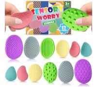 12 PCS Fidget Toys Sensory Stone for Kids Adults, Textured Soft Sensory Worry Stone Fidget Toy for Autism, Silicone Fidget Toys Worry Stone Travel Toy for Students Anxiety Relief