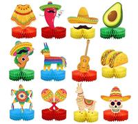12 PCS Fiesta Mexican Honeycomb Centerpieces Cinco De Mayo Party Table Centerpiece Mexico Paper Honeycomb Table Decorations for Fiesta Mexican Themed Taco Birthday Party Day of The Dead Supplies