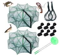 12 Pcs Fishing Trap Foldable, Crawfish Minnow Trap with Bait Balls Fishing Net Rope, Portable Cage Mesh Shrimp Crawdad Crab Traps, Fish Traps Cast Net Fishing Nets for Small Fish Freshwater Saltwater