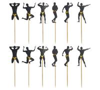12 Pcs Fitness Cake Topper, Glitter Gym Theme Cupcake Toppers Gym Cake Decorations, Black and Gold Six Styles Fitness Cupcake Toppers for Gym Fitness Themed Birthday Party Bachelor Party