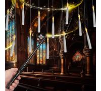 12 Pcs Floating Candles with Magic Wand Remote Flameless Flickering LED Taper Battery Operated Fake Hanging Candles for Halloween Christmas Easter Room Table Decor