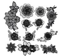 12 PCS Flower Applique Black Lace Embroidered Flower Patches for Clothes 3D Floral Sew On Patches for Women's Dress Jeans Sweater Hats Shoes Bags Clothes Repairing Decorating Wedding DIY Sewing Craft