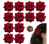 12 PCS Flower Hair Pins, Flamenco Dancer Mexican Red Rose Flower Hair Clips, Vintage Brooches Pin Accessories Clip for Women Girls Bridal Wedding Party Costume