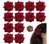 12 PCS Flower Hair Pins Flamenco Dancer Mexican Red Rose Hair Clip Vintage Flower Brooches Accessories for Women Girls Bridal Wedding Party CostumeFlower