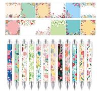12 Pcs Flower Pens with 12 Pcs Floral Sticky Notes Set Pretty Pens for Women Retractable Ballpoints Pens Cute Flower Memo Notes Gifts for Office School Classroom Birthday Party (Flower, 24)