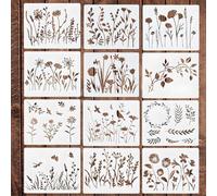12 Pcs Flower Stencils for Painting, Wall Stencils for Painting, Leaf Stencil, Aesthetically Pleasing and Durable, DIY Projects Furniture Wood and Drawing Paper