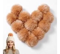 12 PCS Fluffy Pom Poms Crochet Accessories, Removable Fox Faux Fur Pom Poms Balls with Snap Button for Hats, Shoes, Keychains, Scarves, Gloves Knitting Hat Pompoms Crafts Supplies, 7 cm(Brown)