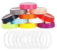 12 Pcs Food-Grade Colored Plastic Mason Jar Lids Storage Caps with Silicone Sealing Ring for for Mason Canning Jars-Regular Mouth-Fits 2.75 in (70 mm) Outer Diameter Mouth Jars