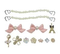 12 Pcs for Bow Croc Charms,Pink Crocs Shoe Girls Bling Bows Pearl Flower Clips Accessories,Kids Birthday Crystal Sandals Bowknot Decorations,Diy Decoration Butterfly Shoes Buckle,for Girly Trainers