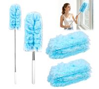 12 Pcs for Flash Dust Magnet Refills, for Flash Dust Magnet Long Handled Dusters, 360° Fluffy Dusters Refills for Cleaning Blinds Car Dashboard Keyboard(10 Refill, 2 Handles)