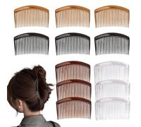 12 Pcs French Side Combs, Hair Combs Slides for Women, Tortoiseshell Finish Plastic French Twist Pleat Comb, Strong Hold Hair Clips Slides, Suitable for All Hair Types and Lengths