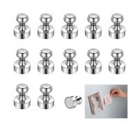 12 Pcs Fridge Magnets, Magnetic Push Pins, 12x16mm Whiteboard Small Magnets, Powerful Heavy-Duty Permanent Magnets for Fridge Whiteboard Office Crafts DIY Projects Kitchen Noticeboard (Silver)