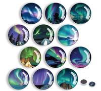 12 Pcs Fridge Magnets, Refrigerator Magnets, Auroras 3D Glass Magnets Notice Board Office Magnets Set, Decorative Magnets Round for Refrigerators, Whiteboard, Offices, Home
