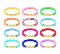 12 PCS Friendship Bracelets for Girls, Adjustable Heart Bead Bracelets Kids, Colorful Clay Bead Bracelet Set, BFF Bracelets, Party Bag Fillers for Girls Ki-ds Party Favours, for Kid-s Teens Adults