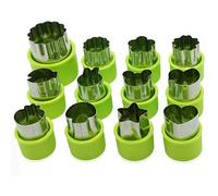 12 Pcs Fruit Vegetable Cutter Cookie Stamps Mold Sets - Green