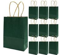 12 pcs Gift Bags, Kraft Paper Party Bags with Handles, Paper Bag with Stickers for Birthday, Gift, Wedding and Party Celebrations 15 x 8 x 21cm (Dark Green)