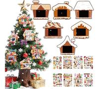 12 PCS Gingerbread House Picture Frame Craft Xmas DIY Gingerbread Candy Craft Christmas Crafts Stickers for Christmas Tree Xmas Keepsake Holiday Party Decoration