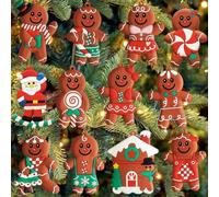 12 PCS Gingerbread Man Christmas Tree Decorations, Assorted Gingerbread Man Designs with Strings - Easy to Hang Decorations for Christmas Trees, Garlands, Windows, Fireplace Mantels, and More