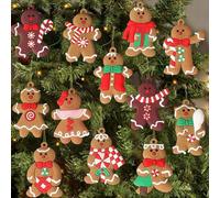 12 pcs Gingerbread Man Christmas Tree Decorations,Assorted Gingerbread Man Designs with Strings - Easy to Hang Decorations for Christmas Trees, Garlands, Windows, Fireplace Mantels, and More