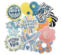 12 Pcs Girls Inspirational Iron On Patches, Boho Tai Chi Embroidered Applique Patches with Flowers & Butterflies, Clothes Backpacks Hats Pants Jackets Jeans Decoration for Girl, DIY Accessories