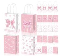 12 PCS Girls Pink Box with Bow Print, Candy Bows Goodie Bags, Light Color Bow Party Favors, Party Suitable for Birthday Bridal Shower Baby Shower Supplies